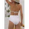 imageFlygo Womens Mesh High Waisted Bikini Set Tassel Trip Hater Neck Top SwimsuitWhite