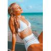 imageFlygo Womens Mesh High Waisted Bikini Set Tassel Trip Hater Neck Top SwimsuitWhite