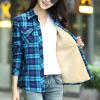 imageFlygo Womens Plaid Fleece Shirt Long Sleeve Button Down Flannel Shacket JacketBlue