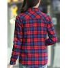 imageFlygo Womens Plaid Fleece Shirt Long Sleeve Button Down Flannel Shacket JacketDark Blue Red