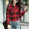 imageFlygo Womens Plaid Fleece Shirt Long Sleeve Button Down Flannel Shacket JacketRed Black