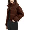 imageFlygo Womens Puffer Jacket Winter Coats Long Sleeve Zip up Lightweight Quilted JacketsBrown