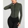 imageFlygo Womens Seamless Slim Full Zip Workout Track Yoga Jacket with Thumb HoleArmygreen