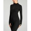 imageFlygo Womens Seamless Slim Full Zip Workout Track Yoga Jacket with Thumb HoleBlack