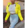 imageFlygo Womens Shiny Cropped Puffer Jacket Quilted Winter Zip Up Bubble Puffy CoatYellow