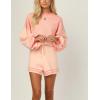 imageFlygo Womens Striped 2 Piece Knit Outfits Casual Long Puff Sleeve Pullover Sweater Shorts SetPink