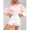 imageFlygo Womens Striped 2 Piece Knit Outfits Casual Long Puff Sleeve Pullover Sweater Shorts SetWhite