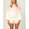 imageFlygo Womens Striped 2 Piece Knit Outfits Casual Long Puff Sleeve Pullover Sweater Shorts SetWhite