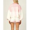 imageFlygo Womens Striped 2 Piece Knit Outfits Casual Long Puff Sleeve Pullover Sweater Shorts SetWhite