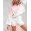 imageFlygo Womens Striped 2 Piece Knit Outfits Casual Long Puff Sleeve Pullover Sweater Shorts SetWhite