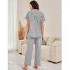 imageFlygo Womens Striped Pajama Sets Cotton Button Down Sleepwear Short Sleeve Top Long Ruffle Pants 2 Piece Pjs Loungewear SetsBlack