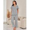 imageFlygo Womens Striped Pajama Sets Cotton Button Down Sleepwear Short Sleeve Top Long Ruffle Pants 2 Piece Pjs Loungewear SetsBlack
