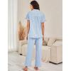 imageFlygo Womens Striped Pajama Sets Cotton Button Down Sleepwear Short Sleeve Top Long Ruffle Pants 2 Piece Pjs Loungewear SetsBlue