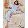 imageFlygo Womens Striped Pajama Sets Cotton Button Down Sleepwear Short Sleeve Top Long Ruffle Pants 2 Piece Pjs Loungewear SetsBlue