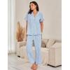imageFlygo Womens Striped Pajama Sets Cotton Button Down Sleepwear Short Sleeve Top Long Ruffle Pants 2 Piece Pjs Loungewear SetsBlue