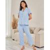 imageFlygo Womens Striped Pajama Sets Cotton Button Down Sleepwear Short Sleeve Top Long Ruffle Pants 2 Piece Pjs Loungewear SetsBlue