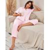 imageFlygo Womens Striped Pajama Sets Cotton Button Down Sleepwear Short Sleeve Top Long Ruffle Pants 2 Piece Pjs Loungewear SetsPink