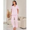 imageFlygo Womens Striped Pajama Sets Cotton Button Down Sleepwear Short Sleeve Top Long Ruffle Pants 2 Piece Pjs Loungewear SetsPink