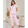 imageFlygo Womens Striped Pajama Sets Cotton Button Down Sleepwear Short Sleeve Top Long Ruffle Pants 2 Piece Pjs Loungewear SetsPink