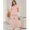 imageFlygo Womens Striped Pajama Sets Cotton Button Down Sleepwear Short Sleeve Top Long Ruffle Pants 2 Piece Pjs Loungewear SetsRed