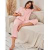 imageFlygo Womens Striped Pajama Sets Cotton Button Down Sleepwear Short Sleeve Top Long Ruffle Pants 2 Piece Pjs Loungewear SetsRed