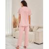 imageFlygo Womens Striped Pajama Sets Cotton Button Down Sleepwear Short Sleeve Top Long Ruffle Pants 2 Piece Pjs Loungewear SetsRed