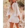 imageFlygo Womens Summer Deep V Neck Batwing Mini Dress Backless Crochet Lace Beach Boho DressWhite