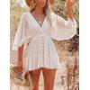 imageFlygo Womens Summer Deep V Neck Batwing Mini Dress Backless Crochet Lace Beach Boho DressWhite