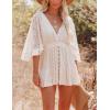 imageFlygo Womens Summer Deep V Neck Batwing Mini Dress Backless Crochet Lace Beach Boho DressWhite