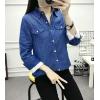 imageFlygo Womens Thermal Flannel Cotton Fleece Lined Long Sleeve Buttoned Denim Shirt JacketDark Blue