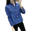 imageFlygo Womens Thermal Flannel Cotton Fleece Lined Long Sleeve Buttoned Denim Shirt JacketDark Blue