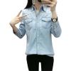 imageFlygo Womens Thermal Flannel Cotton Fleece Lined Long Sleeve Buttoned Denim Shirt JacketLight Blue