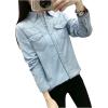 imageFlygo Womens Thermal Flannel Cotton Fleece Lined Long Sleeve Buttoned Denim Shirt JacketLight Blue