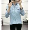imageFlygo Womens Thermal Flannel Cotton Fleece Lined Long Sleeve Buttoned Denim Shirt JacketLight Blue