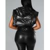 imageFlygo Womens Winter Crop Vest Metallic Quilted Down Vest Sleeveless Puffer Jacket02 Hooded Black