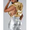 imageFlygo Womens Winter Crop Vest Metallic Quilted Down Vest Sleeveless Puffer Jacket02 Hooded Gold