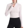 imageFlygo Womens Workout Yoga Jacket 12 Zip Long Sleeve Running Shirt With Thumb Hole White Large