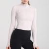 imageFlygo Womens Workout Yoga Jacket 12 Zip Long Sleeve Running Shirt With Thumb Hole White Large