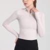imageFlygo Womens Workout Yoga Jacket 12 Zip Long Sleeve Running Shirt With Thumb Hole White Large