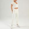 imageFlygo Workout Sets for Women 2 Piece Ribbed Seamless Crop Top High Waist Leggings Set Yoga OutfitsBeige