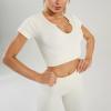 imageFlygo Workout Sets for Women 2 Piece Ribbed Seamless Crop Top High Waist Leggings Set Yoga OutfitsBeige