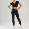 imageFlygo Workout Sets for Women 2 Piece Ribbed Seamless Crop Top High Waist Leggings Set Yoga OutfitsBlack