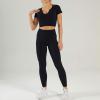 imageFlygo Workout Sets for Women 2 Piece Ribbed Seamless Crop Top High Waist Leggings Set Yoga OutfitsBlack