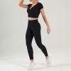 imageFlygo Workout Sets for Women 2 Piece Ribbed Seamless Crop Top High Waist Leggings Set Yoga OutfitsBlack