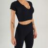 imageFlygo Workout Sets for Women 2 Piece Ribbed Seamless Crop Top High Waist Leggings Set Yoga OutfitsBlack