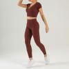 imageFlygo Workout Sets for Women 2 Piece Ribbed Seamless Crop Top High Waist Leggings Set Yoga OutfitsCoffee