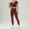 imageFlygo Workout Sets for Women 2 Piece Ribbed Seamless Crop Top High Waist Leggings Set Yoga OutfitsCoffee