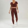 imageFlygo Workout Sets for Women 2 Piece Ribbed Seamless Crop Top High Waist Leggings Set Yoga OutfitsCoffee