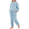 imageFlygo Girls 2 Piece Fuzzy Pants Sets Bear Ear Sweatshirt Hoodie Fleece Sweatpants Kids Fluffy Clothing Sets with PocketsBlue