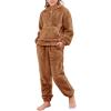 imageFlygo Girls 2 Piece Fuzzy Pants Sets Bear Ear Sweatshirt Hoodie Fleece Sweatpants Kids Fluffy Clothing Sets with PocketsBrown